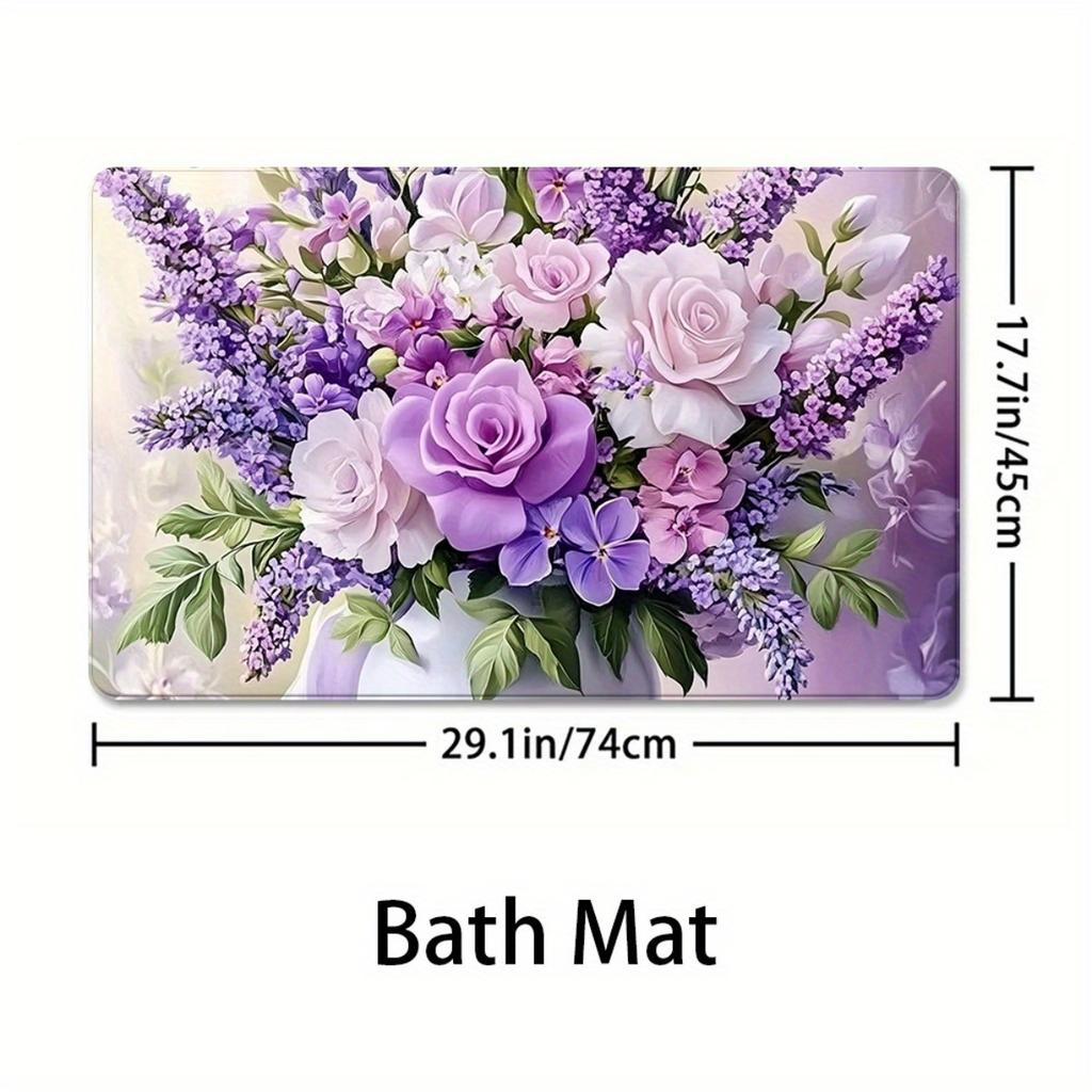 4Pcs Elegant Purple Floral Shower Curtain Set with Non-Slip Bath Mat, Toilet Lid Cover, Contour Rug & 12 Hooks, Bathroom Decor