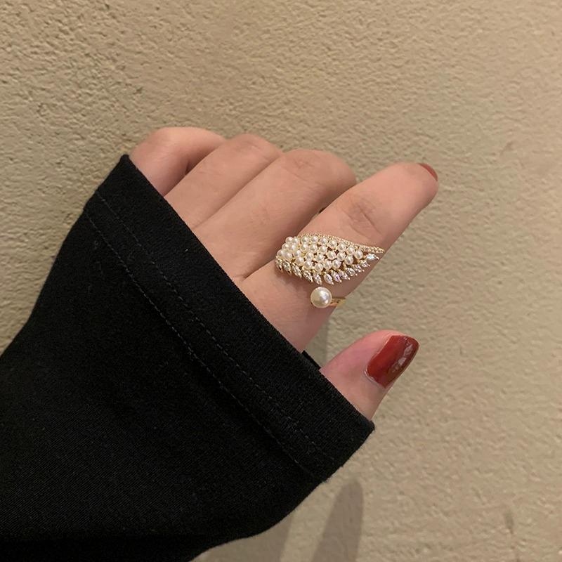 Koreansk Ring Imitasjonsperle Vinger Zirkon Åpne Ringer Utsøkt Geometrisk Fingerring Kvinner Trendy Temperament Allsidige Smykker