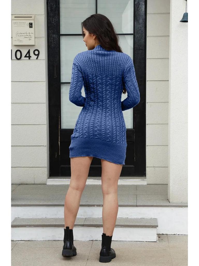 Sukienka sweterkowa z golfem w jednolitym kolorze - Jesień/Zima Damska dzianina