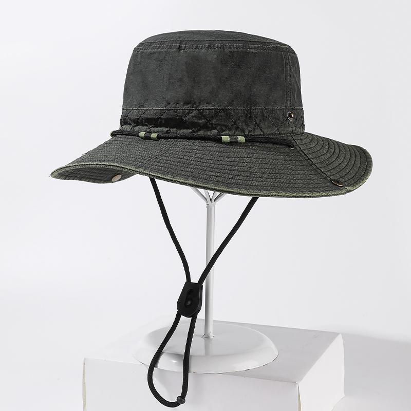 Unisex Sun Hat Spring Summer Casual Bucket Hat Outdoor Hiking Fishing Cap 8cm Wide Brim with Windproof Rope Adjustable Hat
