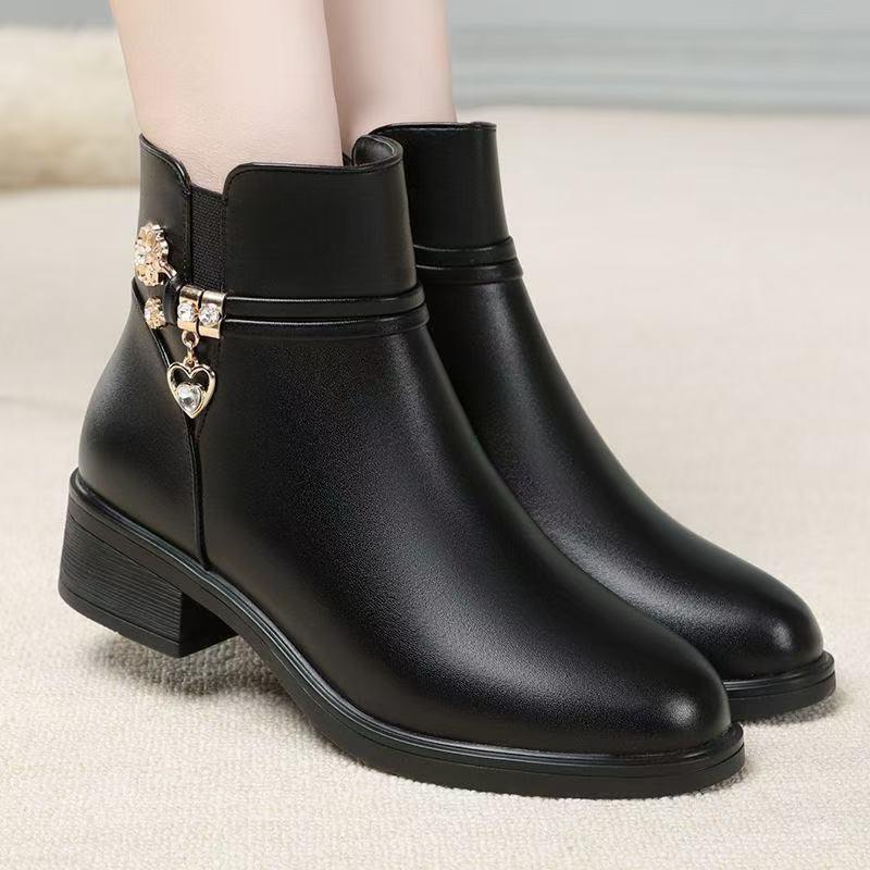 Herbst- und Winter-Samt-Warm-Kurzstiefel sind nicht müde und bequem, und Lederstiefel sind mittelalte 2 flachbodige Mode-Stiefel für Damen