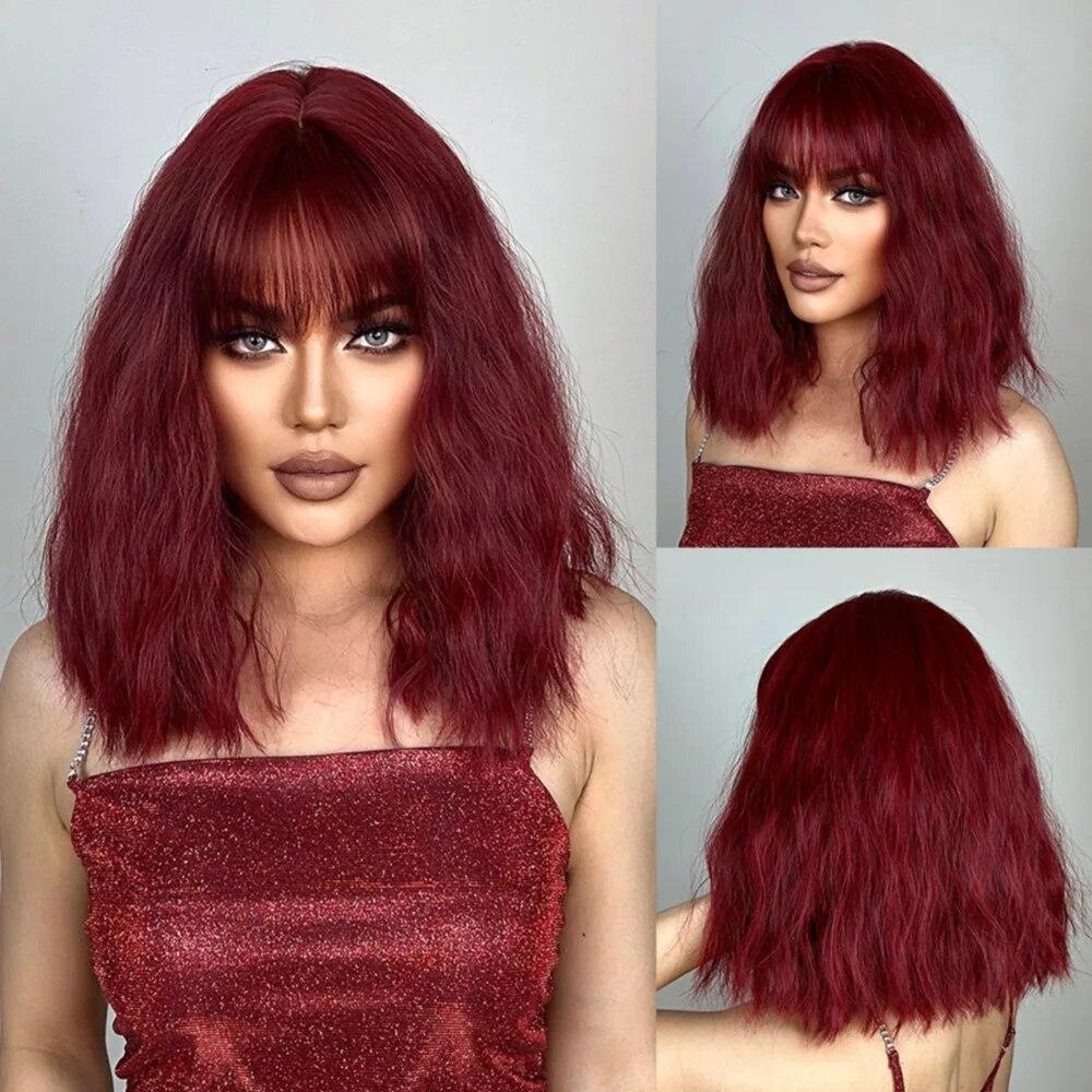 Pink Curly Synthetic Wigs for Black Women Short Kinky Curly Wig with Bangs Heat Resistant Hair Wig Halloween Cosplay Party Wigs