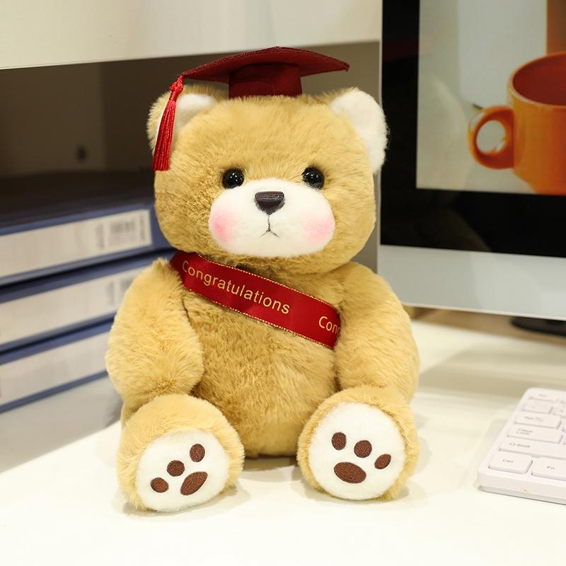 2025 Cute New 25cm Cartoon Doctor Bear Plush Doll Doctor Cap Bow Tie Graduation Bear Animal Stuffed Home Decor For Students Gift