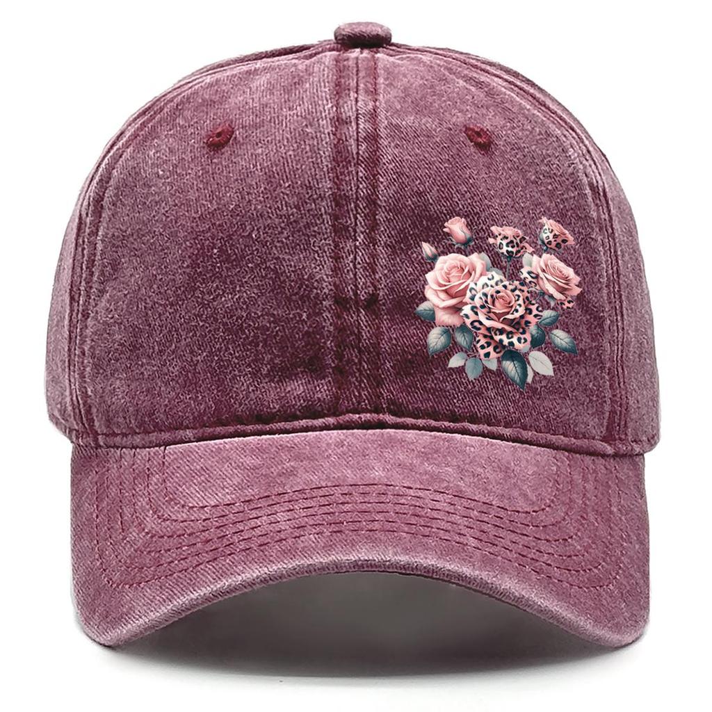 Leopard Flower Print Snapback Sun Hat, Trucker Hat Hip Hop Sun Protective Vintage Retro Adjustable Baseball Cap