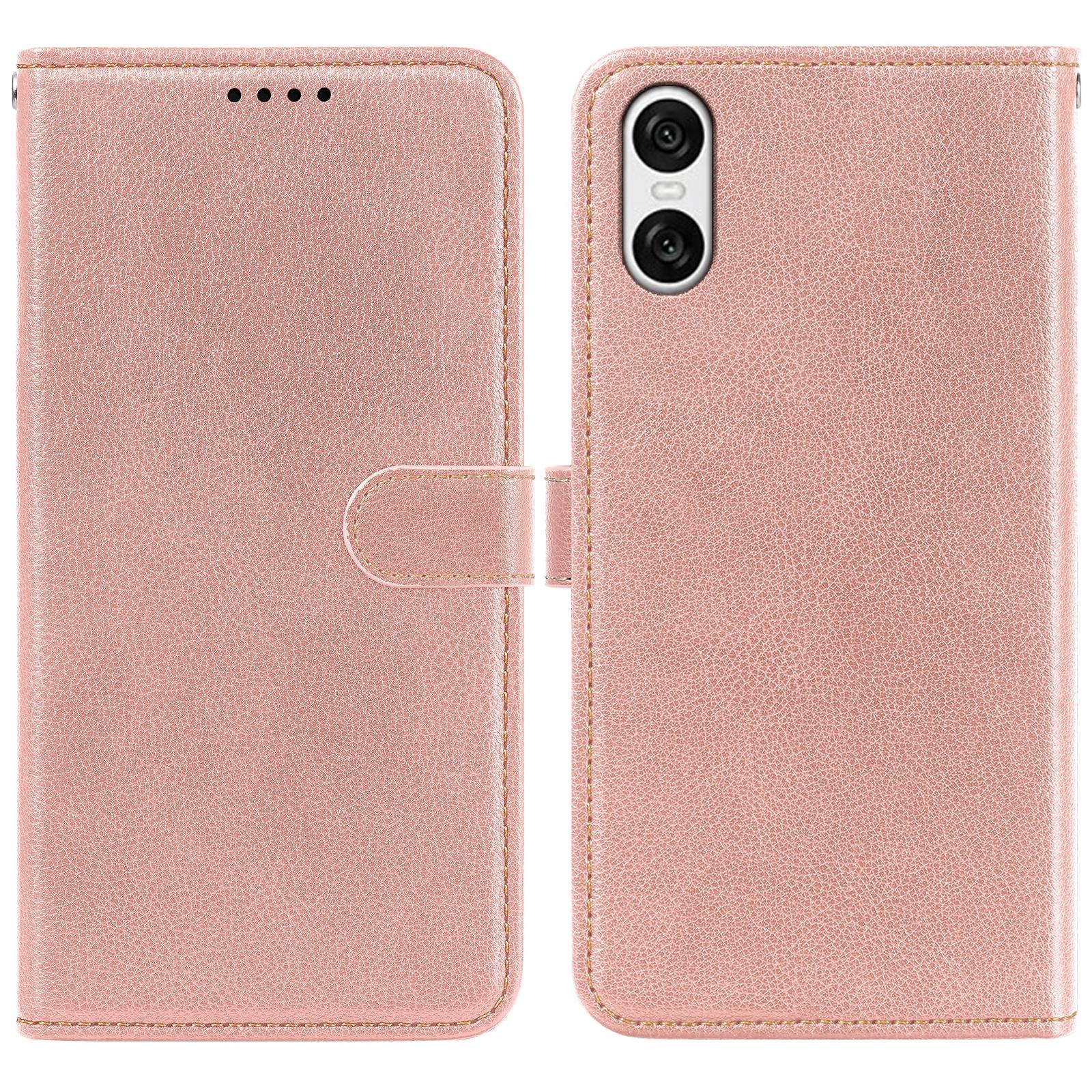 

For Sony Xperia 10 VI Leather Case Litchi Texture Wallet RFID Blocking Phone Cover Rose Gold