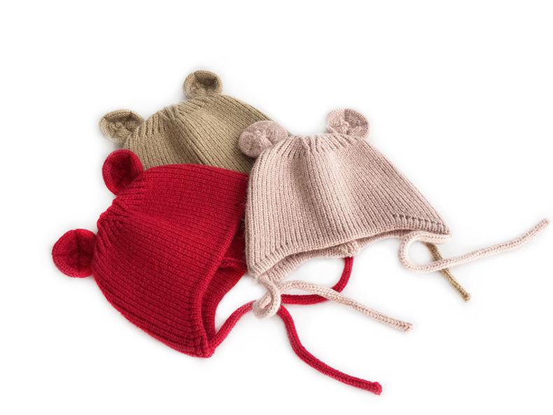 Children's Cute Knit Hat with Round Ears - Autumn/Winter Wool Hat with Drawstring and Ear Protection for Boys and Girls