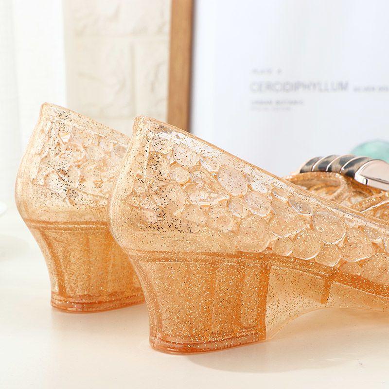Ladies Crystal Jelly Wedges Sandals Woman Transparent Cut-outs Shoes Comfortable Mom Summer Sandalias Open Toe