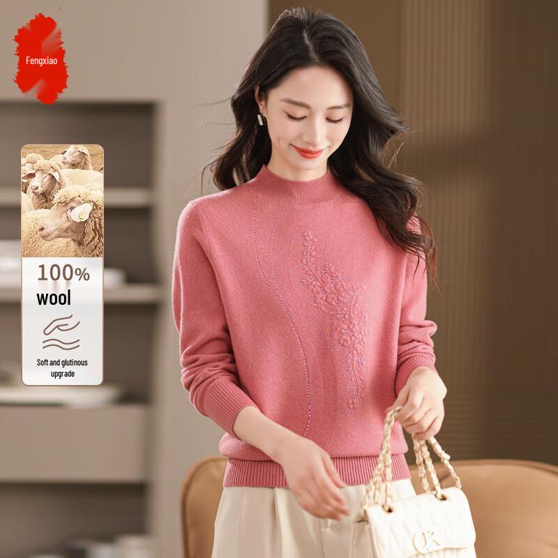 Women's 100% Wool Semi-High Collar Pullover Sweater