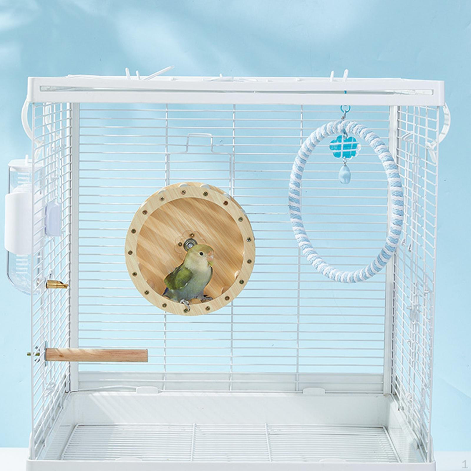 

Игрушка-жердочка с вращающимся колесом для бега для птиц, попугаев, деревянная игровая стойка, аксессуары для домашних питомцев для волнистого попугайчика, синяя