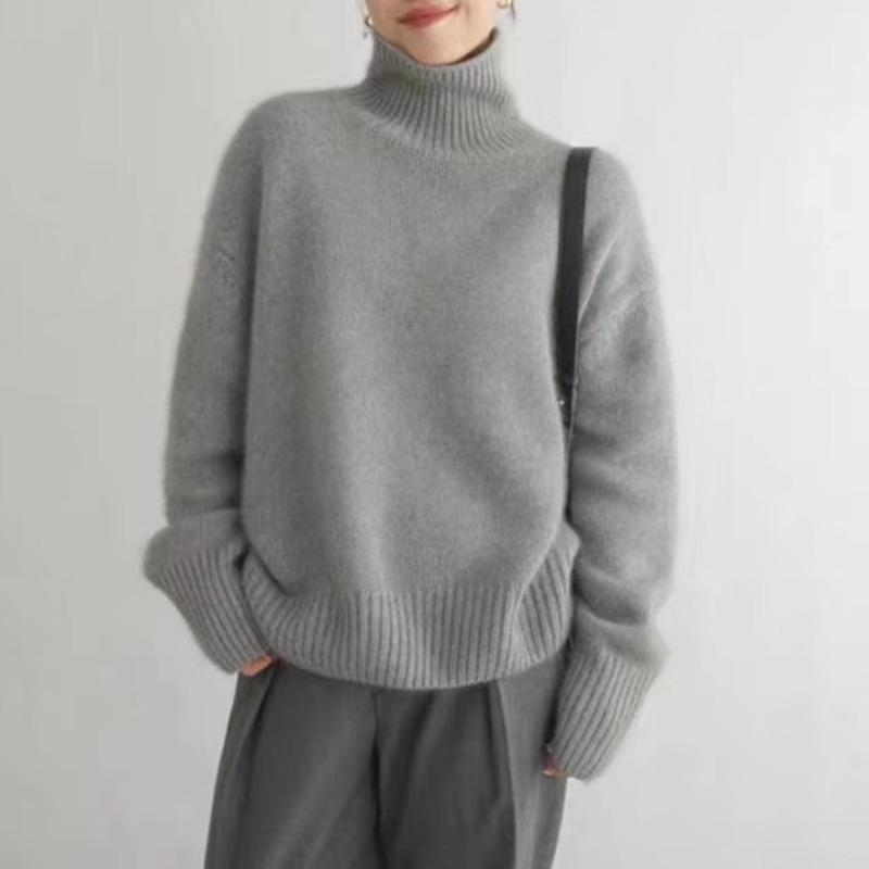 Autumn and Winter Cashmere Pullovers Sweaters Women Fashion Solid Loose Casual Knitted Turtleneck Sweater Ladies Elegant Soft Warm Knit Jumpers 25466