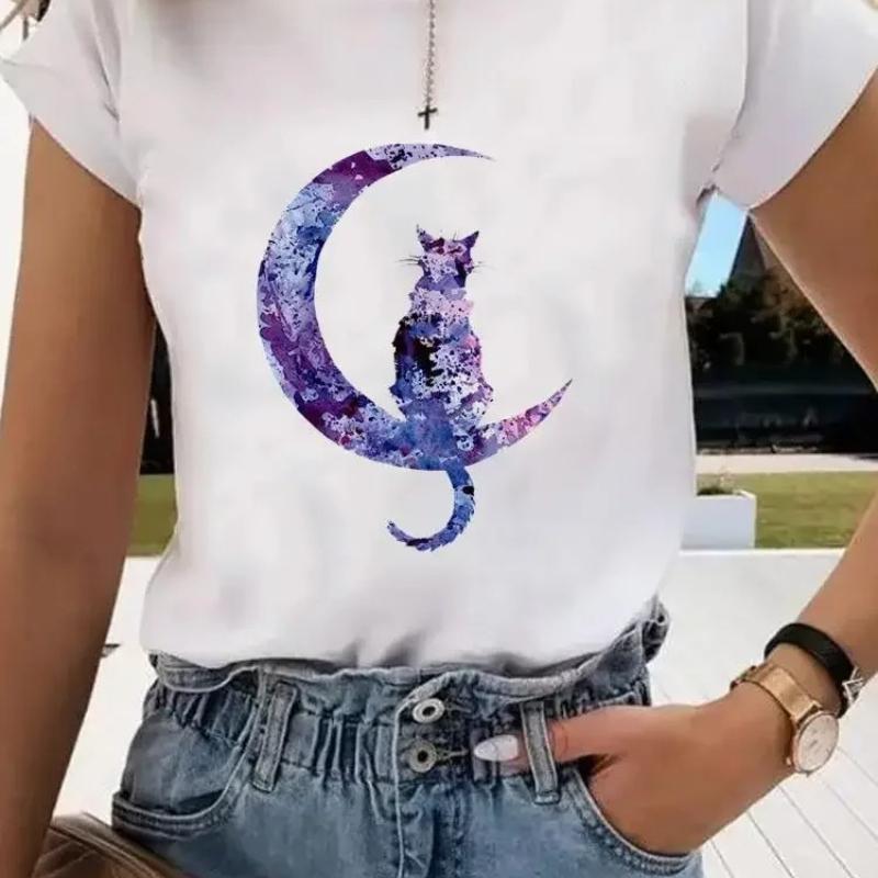 Short Sleeve Print Clothes Women Spring Summer FeUnisex Tee Fashion Cat Love Sweet Valentine Shirt Lady Graphic Tshirt Clothing