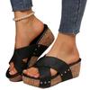 Large size slope heel cool slippers summer new retro platform sandals women's fish mouth muffin slippers
