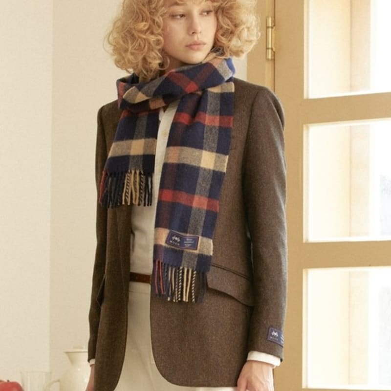 ABRAHAM MOON Merino Wool Muffler 25cm - Blythe Navy Rust