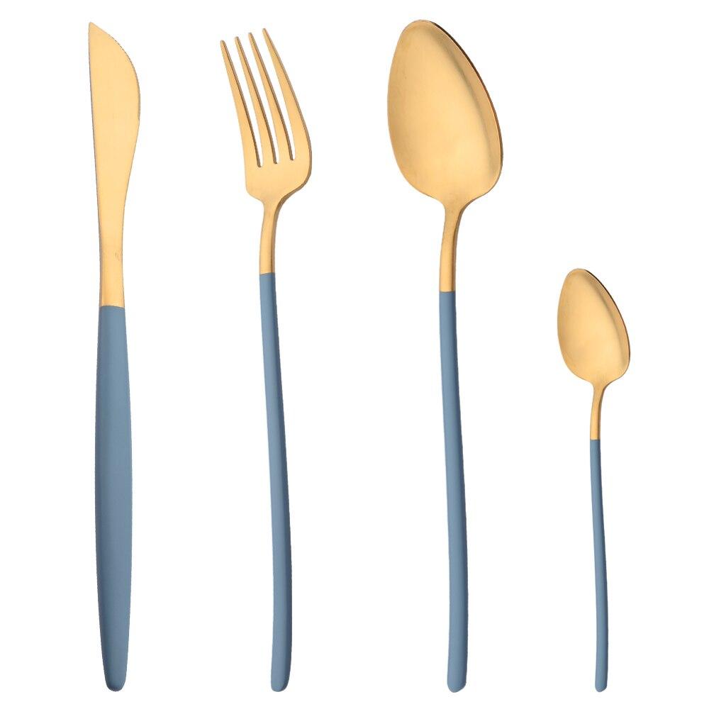 Matte Gold Dinnerware Set 304 Stainless Steel Cutlery Flatware Set Grey Gold Knife Fork Spoon Teaspoon Tableware Set