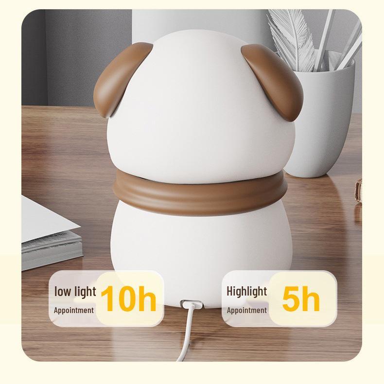 Adorable Rechargeable Silicone Puppy Night Light - Tap-Activated LED Bedside Lamp with Feeding Mode