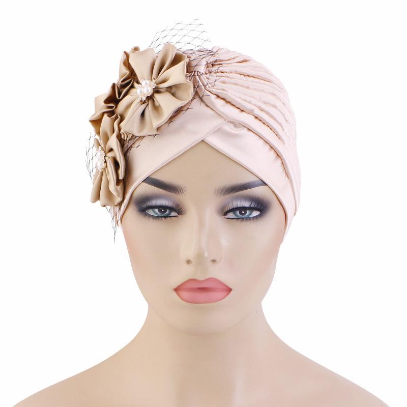 2022 Women Flowers Turban Hat Muslim Headwear Hijab Caps Diamonds Turbante Bonnet Ready To Wear Islamic Wrap India Cap