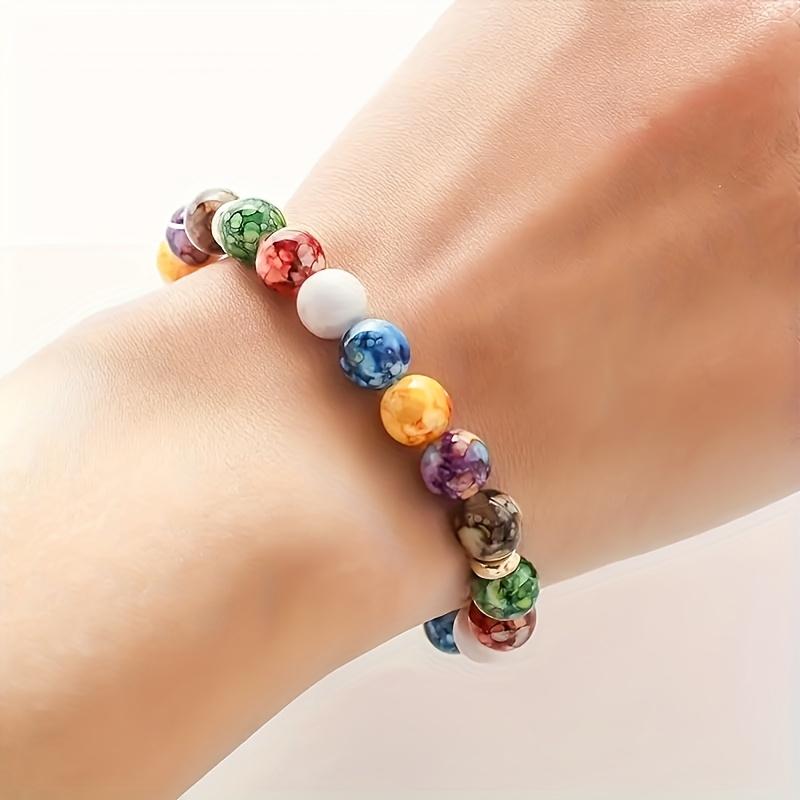 1PC Colorful Beaded Bracelet - Natural Colored Gemstone Beads with Gold Spacers for Yoga Meditation and Energy Balance Mental Health Jewelry