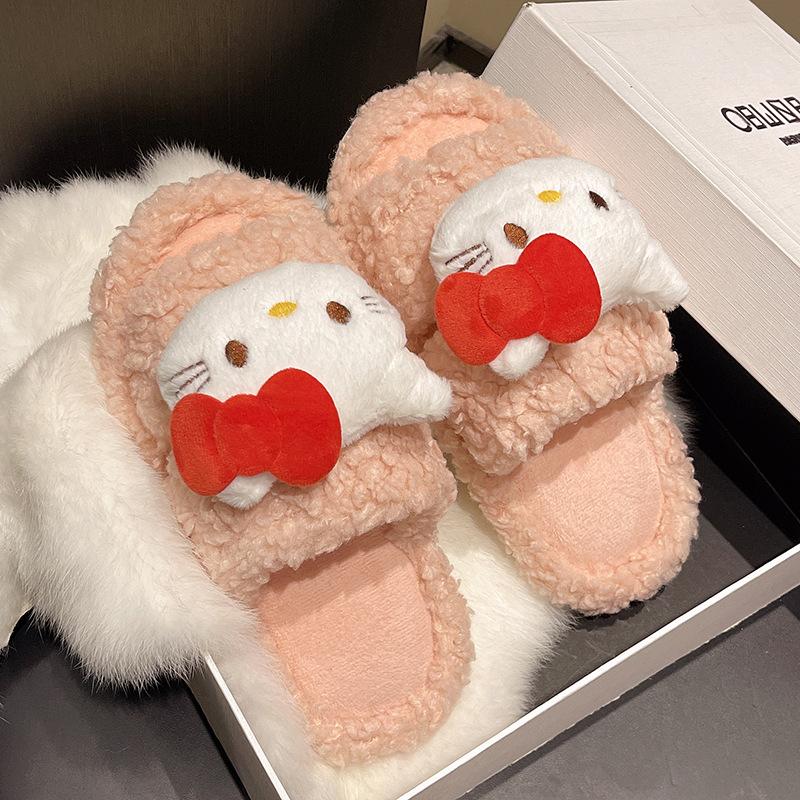 Cute plush slippers women's winter 2025 new indoor warm home fashion kitten outer cotton slippers