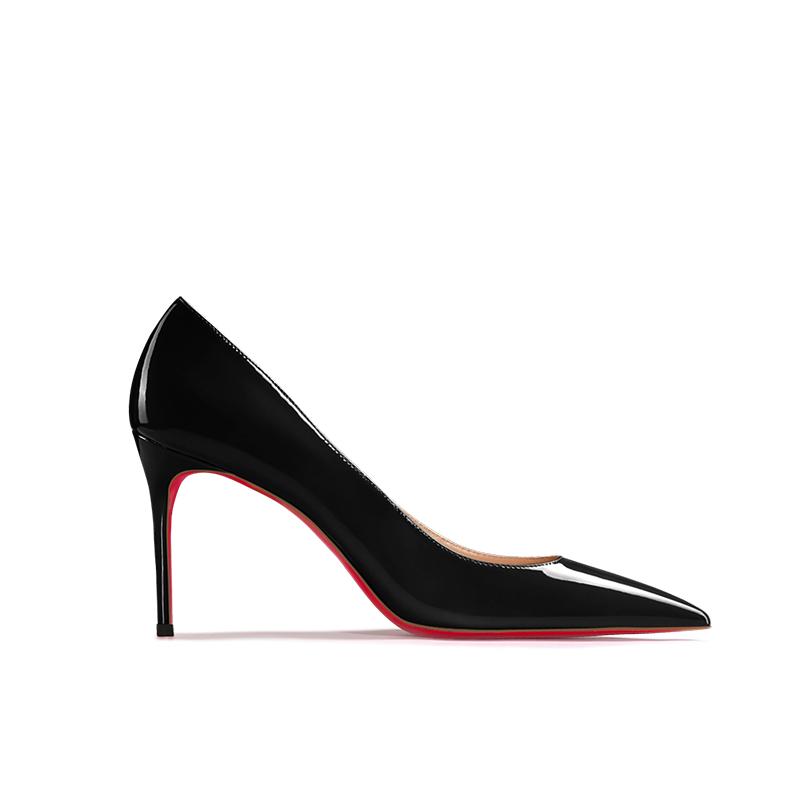 Fashion New Nude Patent Leather Work Fine Heeled High Heels with Pointed Toes and Shallow Mouth, Sexy Commuting Single Shoe Size