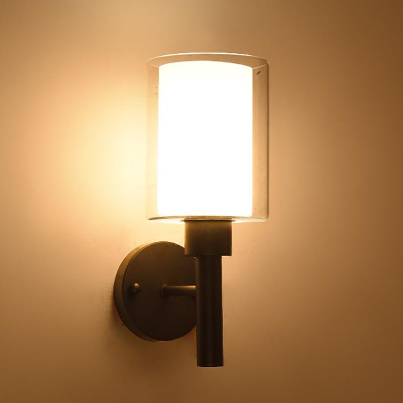 Modern wall lamp retro milky white glass lampshade bedroom staircase bedside lamp attic interior black E27 base home decoration
