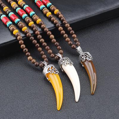 Collar con colgante de cuentas de madera budista étnico para hombre y mujer, regalos