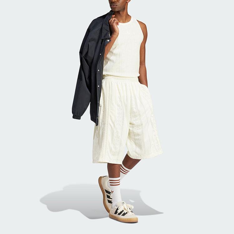 Adidas Originals Fashion Mesh Shorts With All Over Logo Solid Color Mid Rise Loose Fit Casual Shorts Men Shorts Ivory IT7508