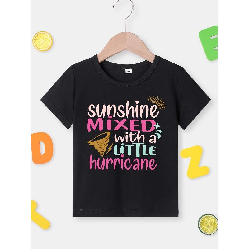 

European sizes Summer Girls Stylish Short-Sleeve T-Shirt with The Print Sunshine Mixed with A Little Hurricane , a Cute Casual Top for Kids 110cm чёрный