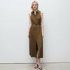 Summer New Split-ended Long Dress V-neck Sleeveless Solid Color Waist Dress Shirt Dress Fashionable and Simple Commute