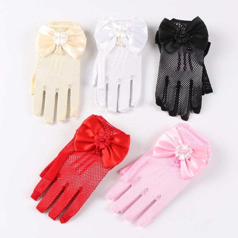 1 Paar Spitze Mädchen Formelle Handschuhe Stilvolle Bequeme Stoff Fäustlinge für Hochzeitskleider und Andere Besondere Anlässe