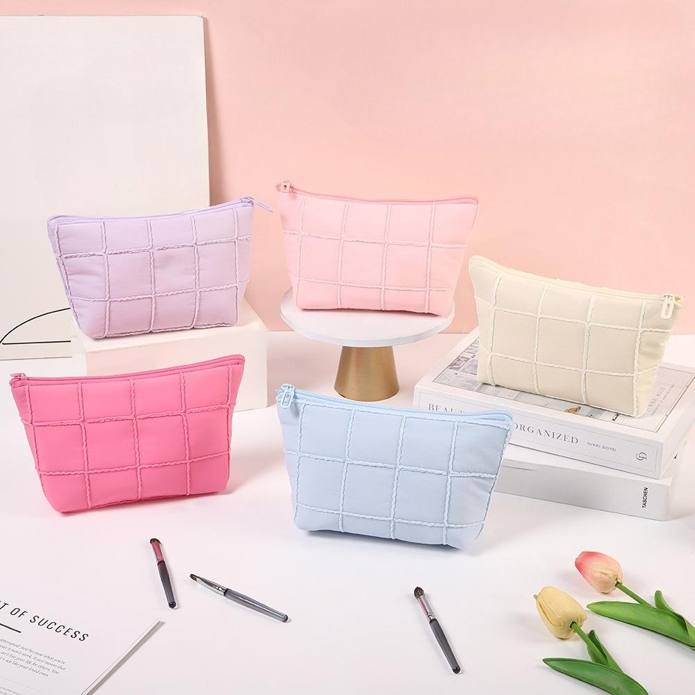 

Women s Grid Square Clutch Makeup Bag Simple Casual Cosmetic Case Purse Small Handheld Make Up Bag for Daily Use