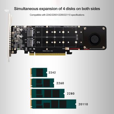 PCIeX16 To M.2 RAID Adapter M Key 4 NVME Expansion Card 4x32Gbps M2 NVME Extended Card Support SSD 2280/2260/2242/2230