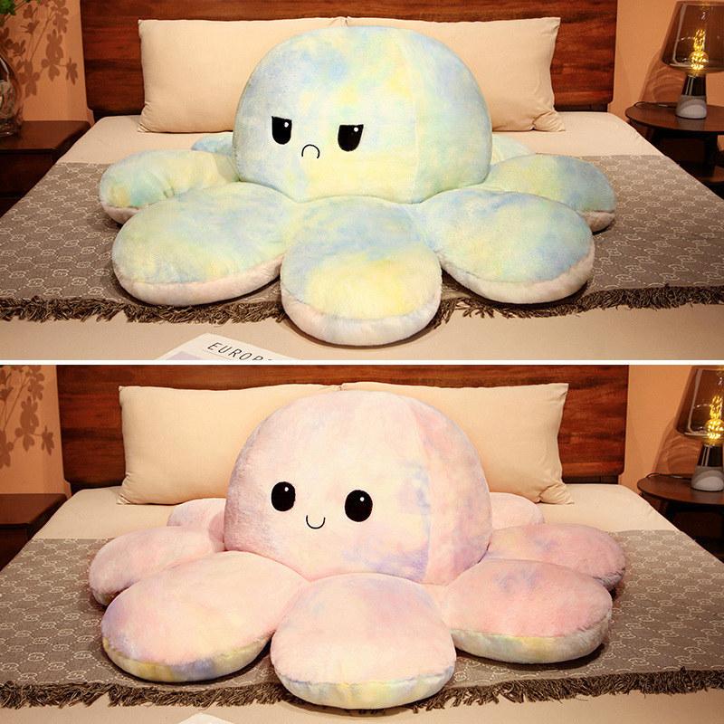 Cute Tie-dyed Rabbit Fur Flipped Octopus Plush Toy Face-changing Expression Octopus Octopus Doll Throw Pillow Pillow