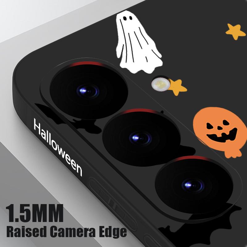 Ghost Pumpkin Pattern Phone Case For Samsung Galaxy A55 A54 5G A56 S25 A53 A52 A14 A34 A15 A35 S23 S24 Ultra S20 FE S21 S22 Soft TPU Lanyard Cover