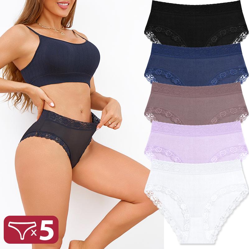 

5Pcs Lace Plus Size Underwears Women s Sexy Panties Mommy Briefs Striped Briefs Girls Solid Sports Comfortable Lingerie XXL