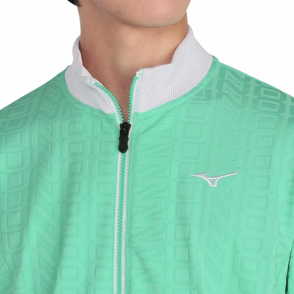 Mizuno Men's Golf Wear, Logo Jacquard, Long Sleeve, Full Zip-Up Blouson Jacket, UV Protection, Easy To Move In, Mint Green (E2MCC001)