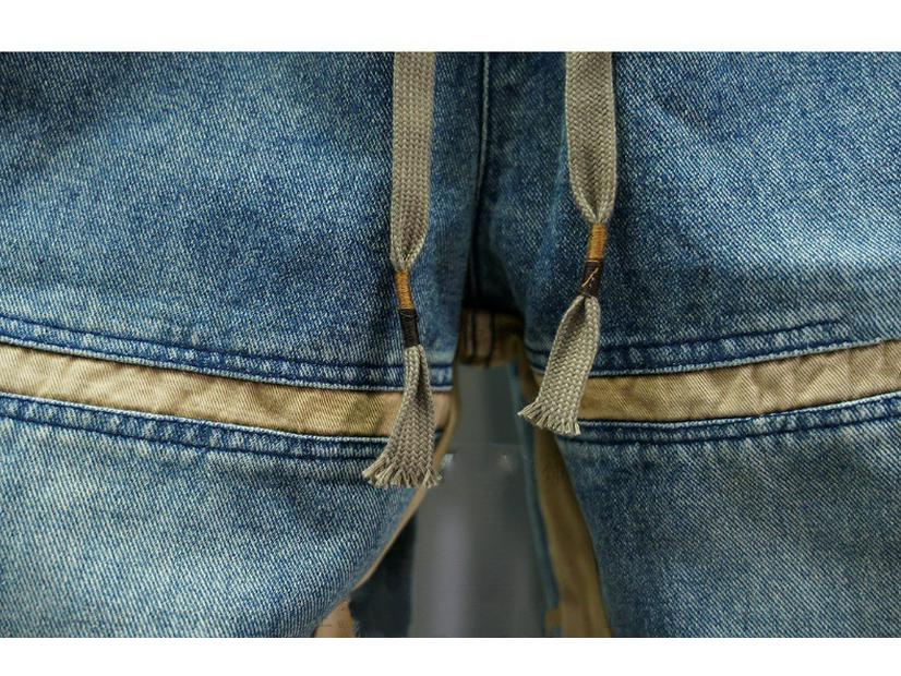 Korean-Style Men's Elastic Waist Drawstring Jeans: Trendy, Handsome, Splicing Harem Pants with Wide Leg Skinny Fit for Autumn/Winter.