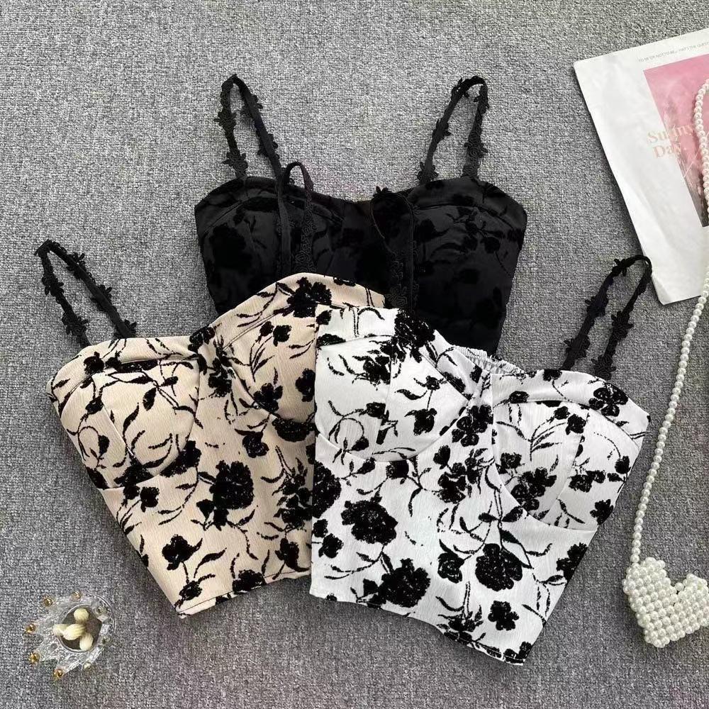 

Женские подтяжки с красивой спиной, майки с принтом, майки с мягкой подкладкой, милые укороченные топы с измельченным цветком