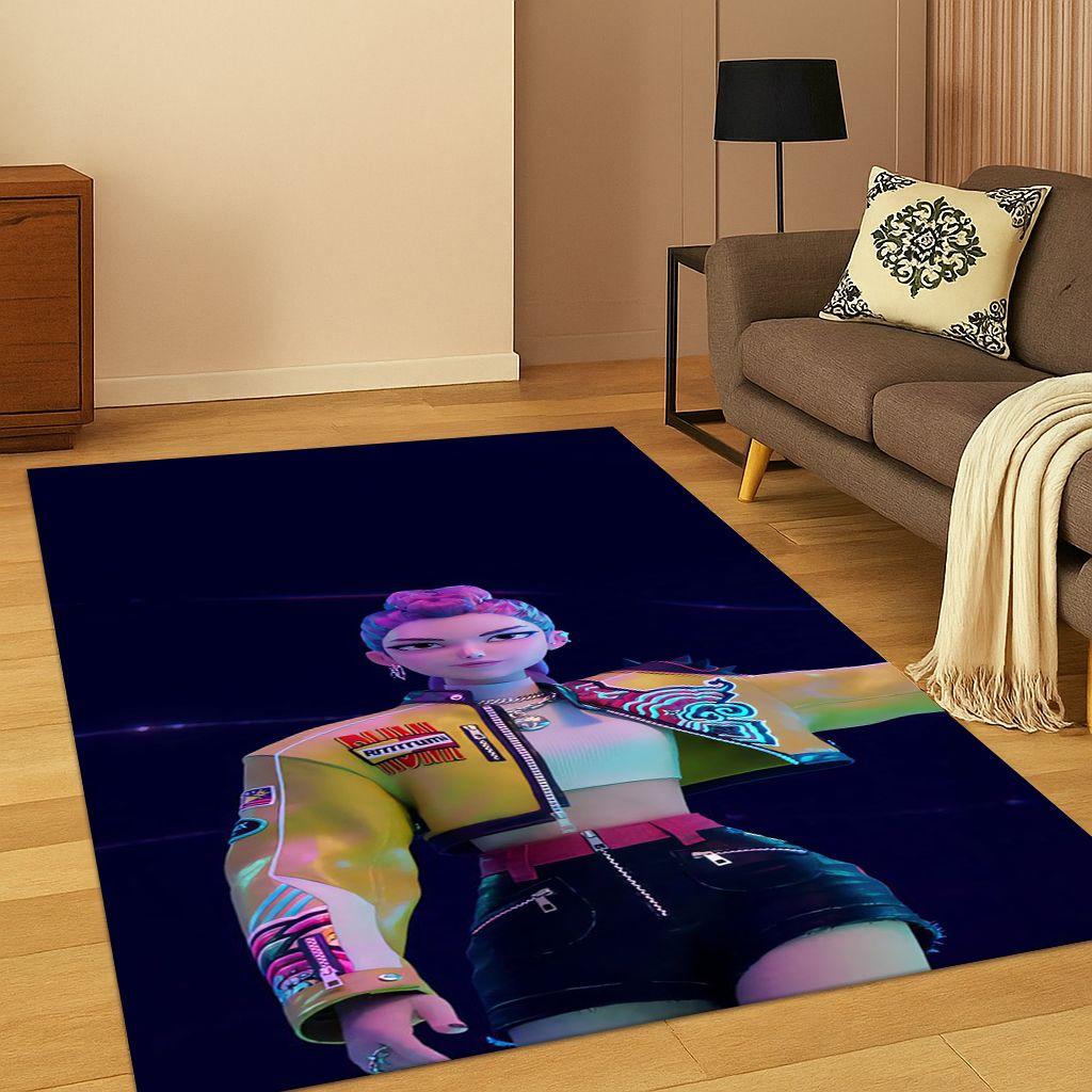 Tappeto Musicale 3D Demon Hunters Kpop Rumi Mira Zoey per Camera da Letto Soggiorno Divano Decorazione Casa, Tappeto Area Tappetino Antiscivolo Regalo
