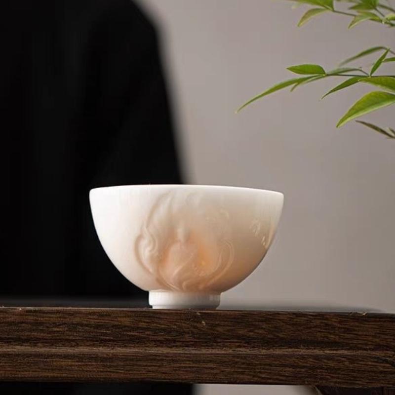 Ice Jade Porcelain Master Cup High-end Tea Tasting Cup Kung Fu Tea Set Single Cup Men's Personal Tea Bowl Embossed Tea Cup