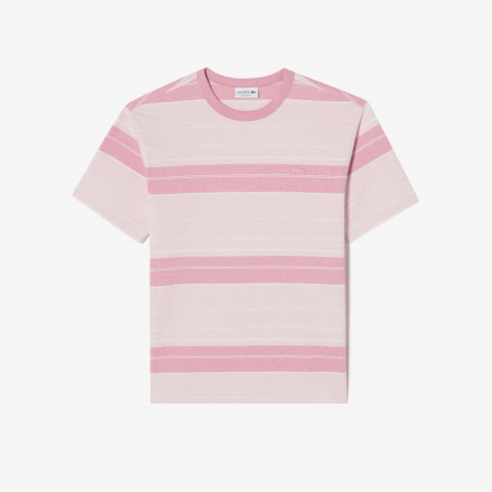 

LACOSTE Мужская футболка в несколько полосок [Меланж, Розовый Индиго]