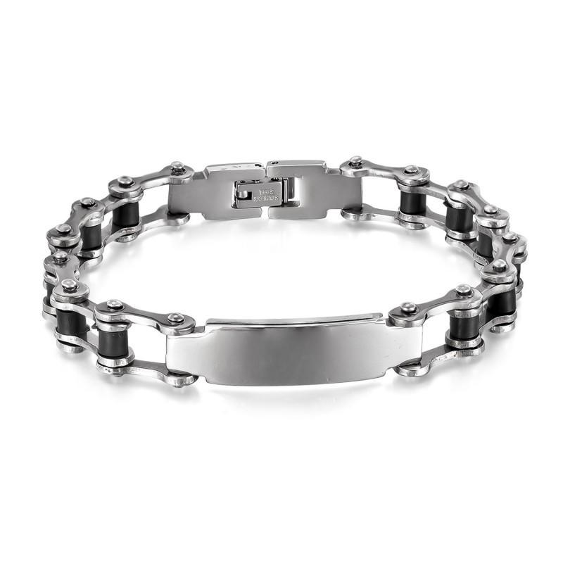 Men's Stainless Steel Fashionable Simple Personalized Smooth Hollow Motorcycle Chain Titanium Bracelet
