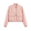 Women's Stand Collar Long Sleeve Cropped Bomber Jacket Loose Fit Casual Streetwear Coat