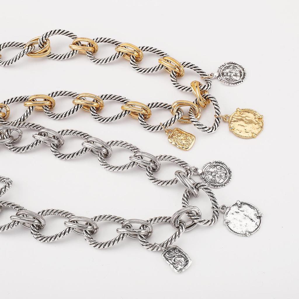 European & American Style Braided Chain Necklace with Coin Alloy Pendant