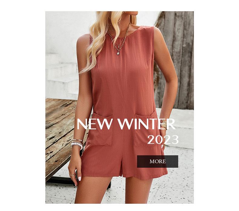 Di Yun Women's Solid Color Sleeveless Jumpsuit - Spring/Summer 2024 Casual European & American Style with Pockets