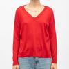 Pull Melya V-neck Red Fine Knit Long Sleeves Woman