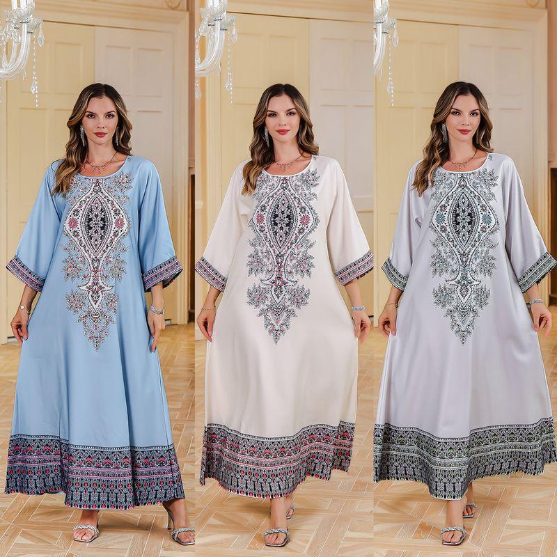 Indonesia Middle East Dubai Arab Turkey Fixed Bead Rhinestone Printing a Word Dress Robe Gown Dresses