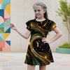 Girls Round Neck Short Flutter Sleeve Mandala Printed A Line Black Dress