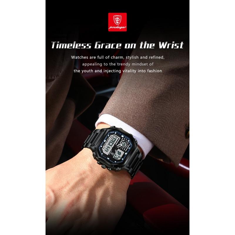 POEDAGAR Top Luxury Men Quartz Watch Waterproof Stainless Steel LED Man Watch Week Date Sports Military Electronic Watches