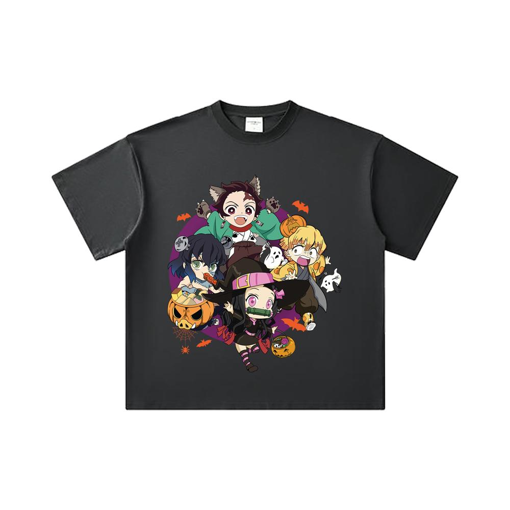 260 GSM Double Yarn 32 Count 100% Cotton Demon Slayer V111 Halloween Print Unisex Heavy Cotton T Shirt