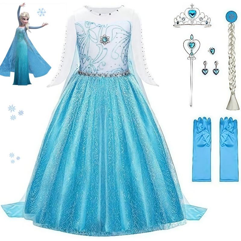 Frozen Elsa Princess Dress Girl Long Sleeve Birthday Party Gown Costume Christmas Gift